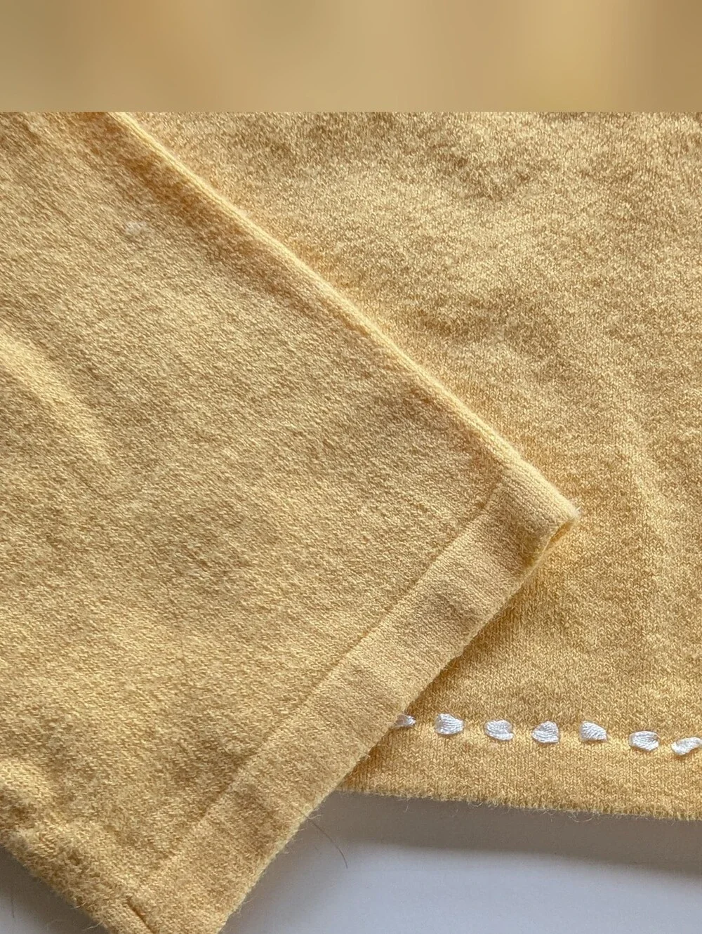 Vintage 90s April Cornell Cotton Ramie Butter Yellow Ribbon Trimmed Cardigan 💐